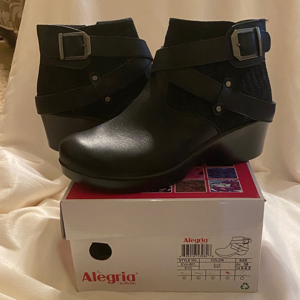 Alegria Black Ankle Booties with Buckle Detail